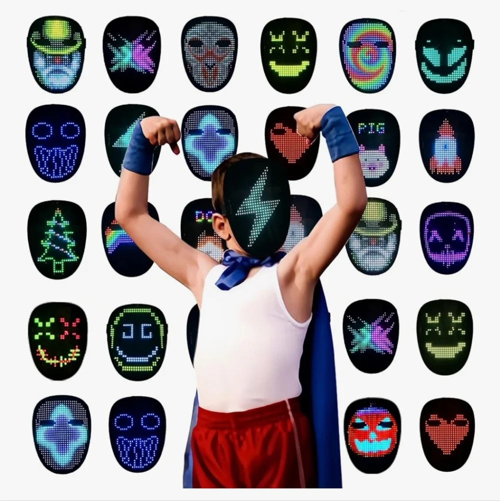 Led Mask with Gesture Sensing,Unisex LED Lighted Face Transforming Mask